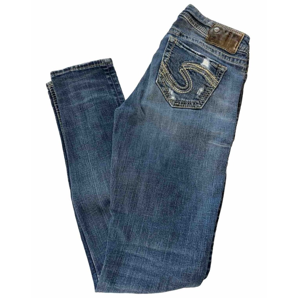 Silver Jeans Co Tuesday Mid Skinny Womens 26 Blue Distressed Buckle Exclusive